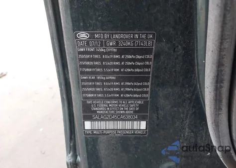 2012 Land Rover Lr4 z USA, uszkodzony, nr VIN SALAG2D45CA638034